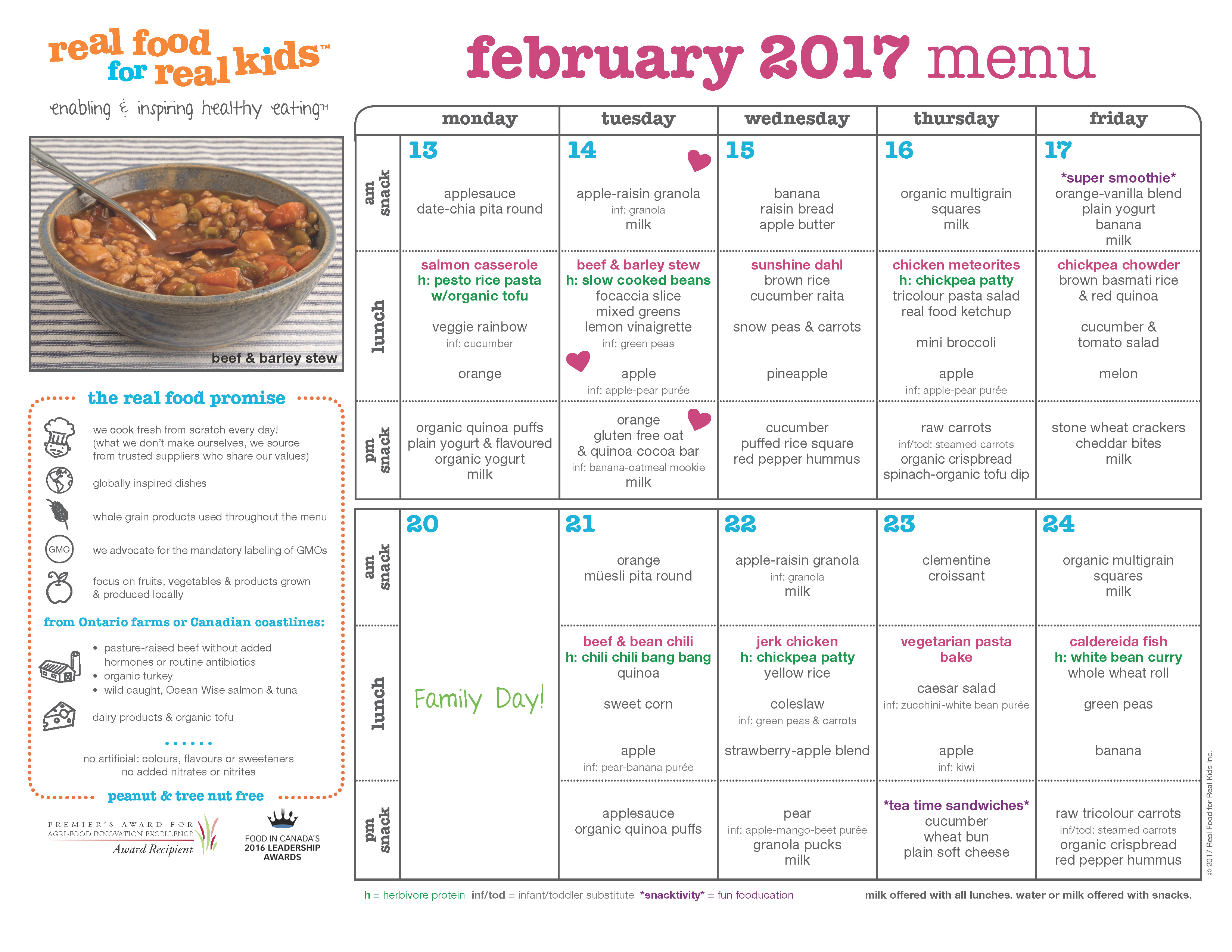 Atelier Kids Childcare Centre Menu for February 2017 Page 2